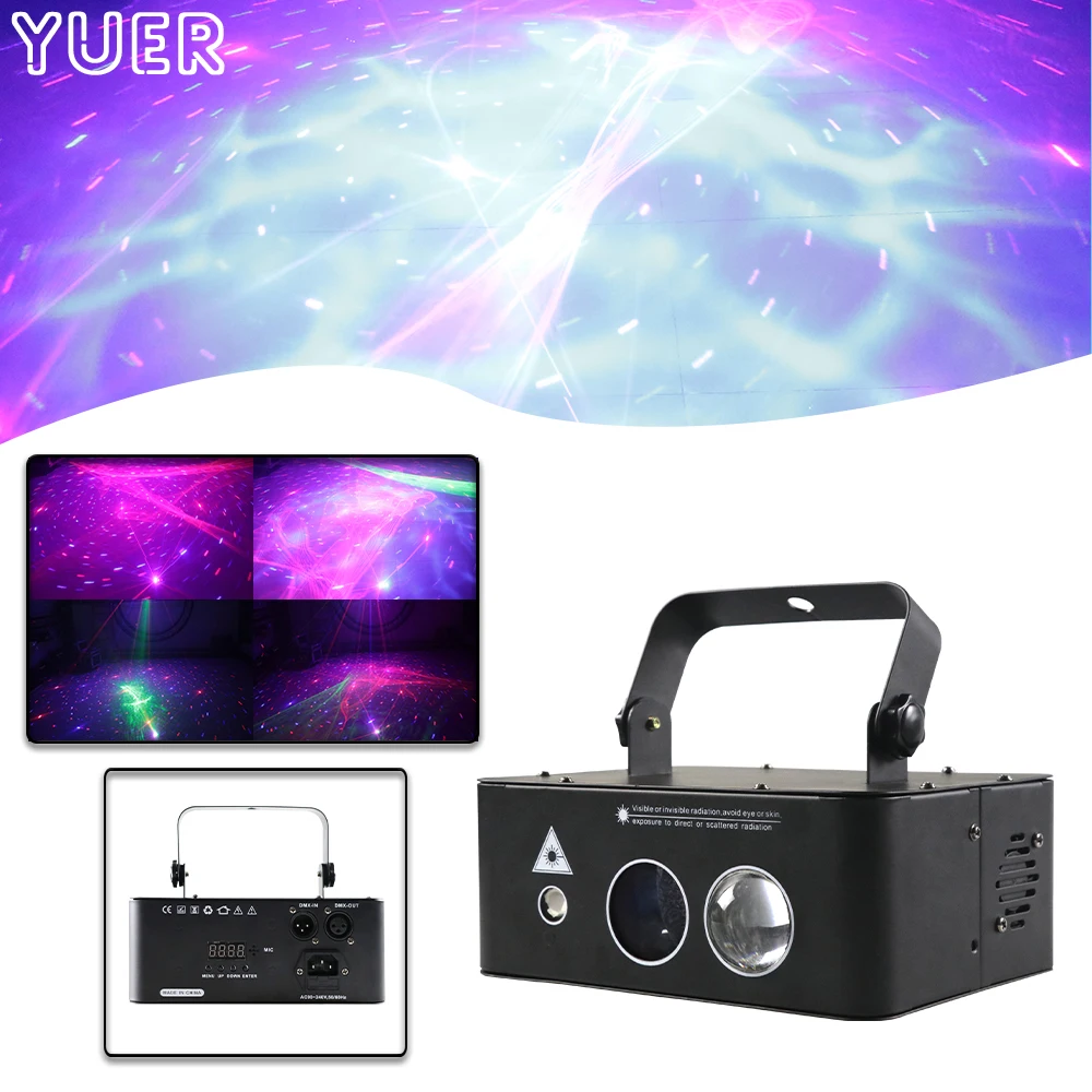Pattern RGB 3IN1 Laser Light Music Starry sky Laser Projector Lights Aurora Stage Effect Light Water Pattern Scanner DMX Control
