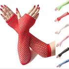 Женские неоновые сексуальные перчатки, длинные перчатки без пальцев, Ажурные кружевные высокоэластичные перчатки, перчатки для рук для девочек, сетчатые перчатки в стиле панк и готических танцев