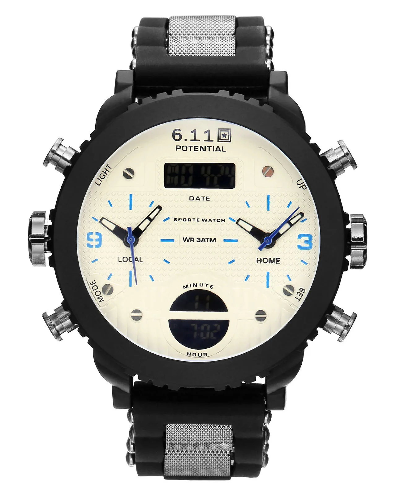 

6.11 Men's Stainless Steel Watch Multifunctional Luminous Double Movement Waterproof Men's Watch Quartz Watch Electronic Watch