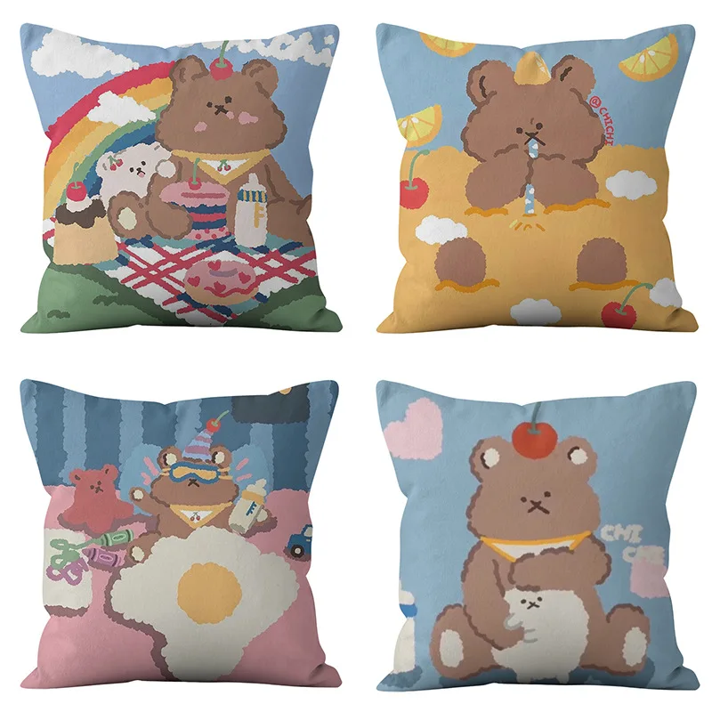 

New cute bear series super short velvet pillowcase lazy home bear bedside sofa cushion pillow pillow cushion cover