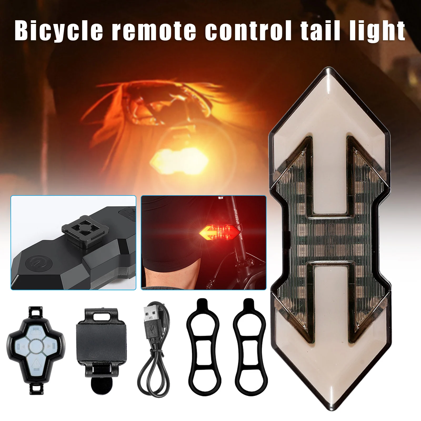 

Bike Tail Light with Turn Signals USB Rechargeable Ultra Bright LED Safety Warning Bike Brake Rear Lights Waterproof JC