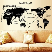 large size world map wall stickers black map of the world home decor for kids room travel airplane wall decals for bedroom