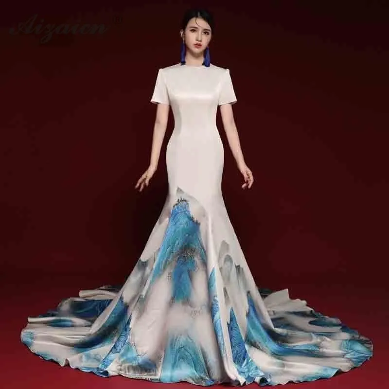 2019 новое шоу на сцене Длинные Cheongsam современный Nation Wind/хост Qi Pao Для женщин