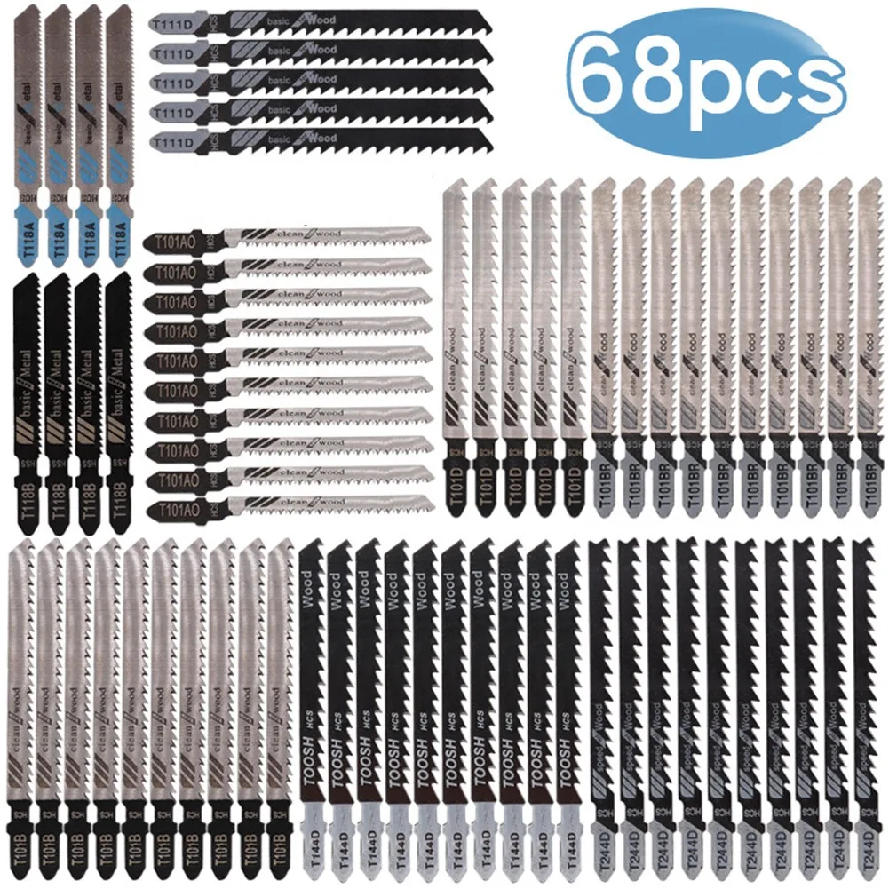 

68pcs Jig Saw Blade Jigsaw Blades Set Metal Wood Assorted Blades For Wood,plastic ,metal Cutting T101AO, T101BR, T118A, T118B