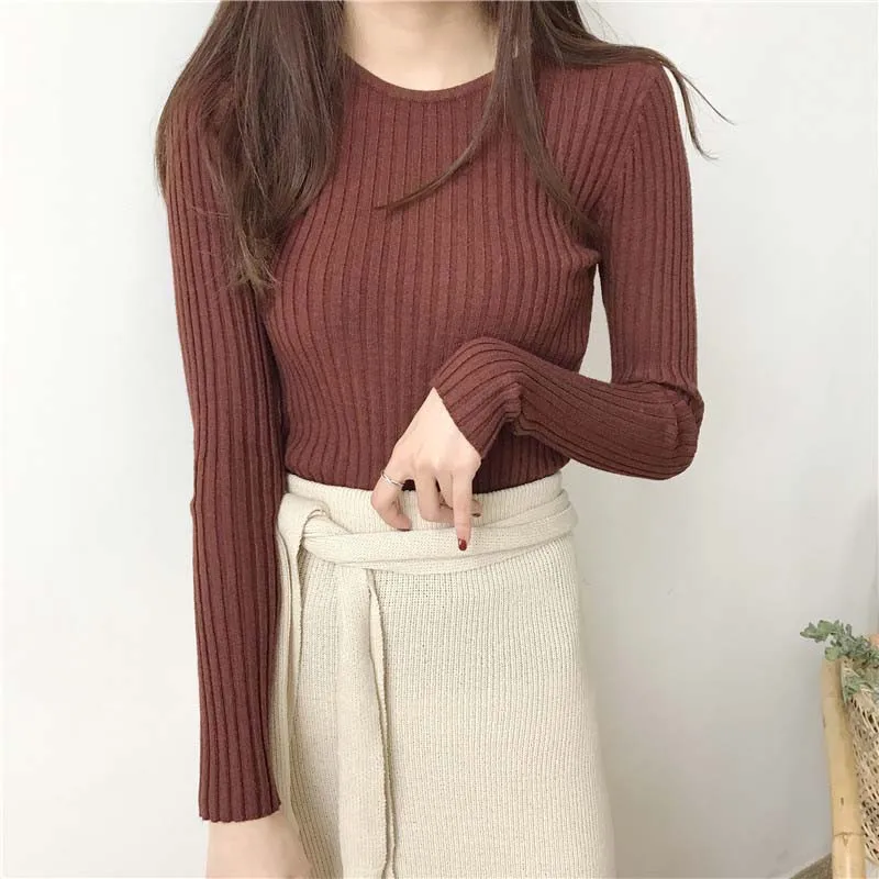 

Autumn Women Sweaters Slim Solid Color Long Sleeve Female Knitted Casual Pullovers Top Clothes