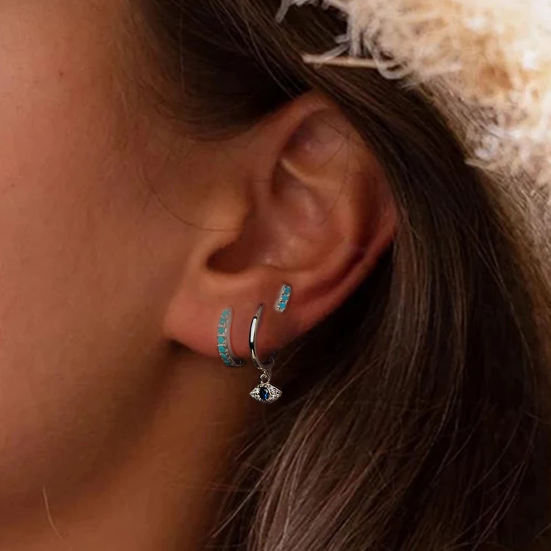 

ROXI Bohemia Blue Stone Eyes Hoop Earrings for Women Girl Earings Unusual Earrings Cartilage 925 Sterling Silver Pendientes Gift