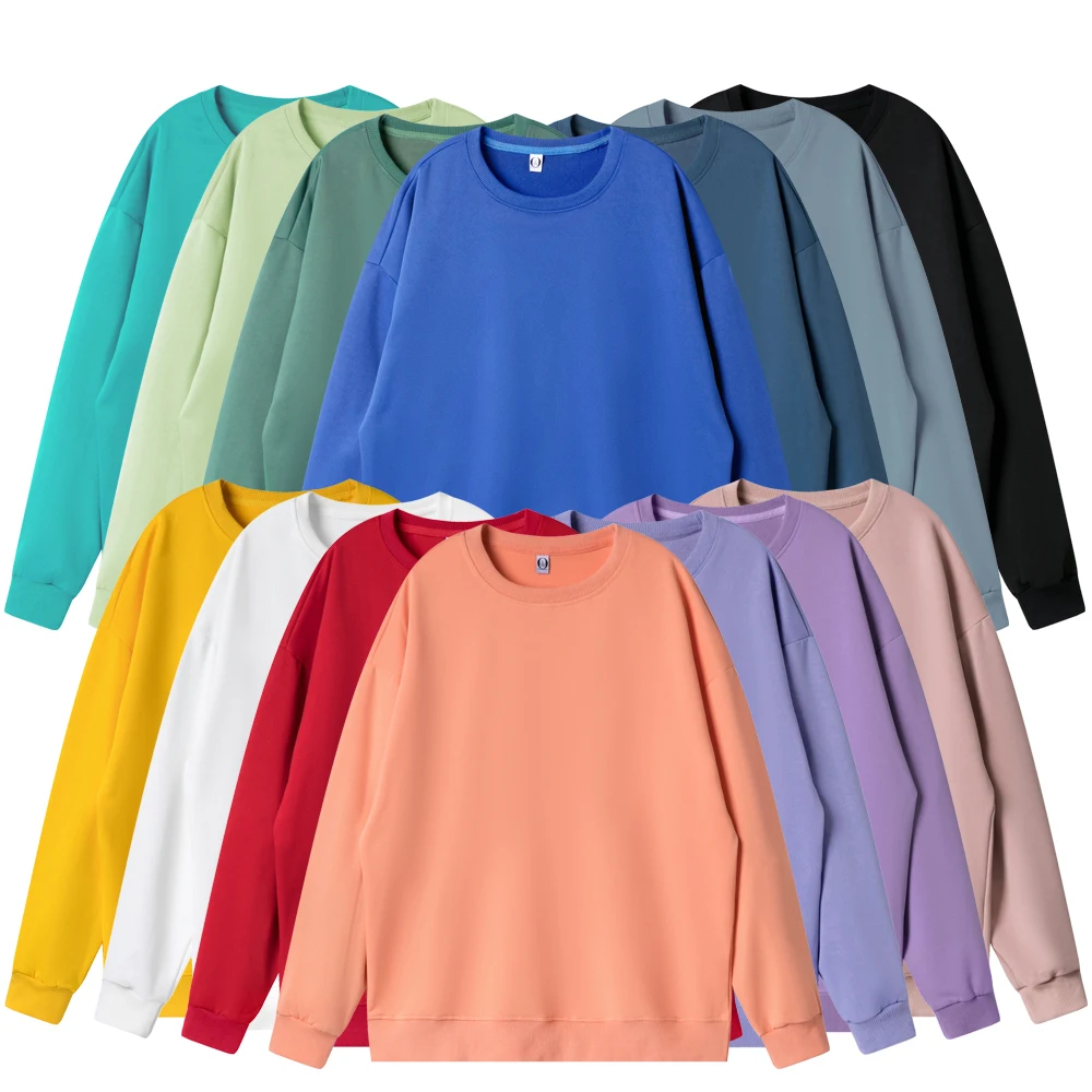 

Свитшот женский/мужской свободного покроя, однотонный Повседневный саржевый свитшот с длинными рукавами, круглым вырезом, в Корейском стил...