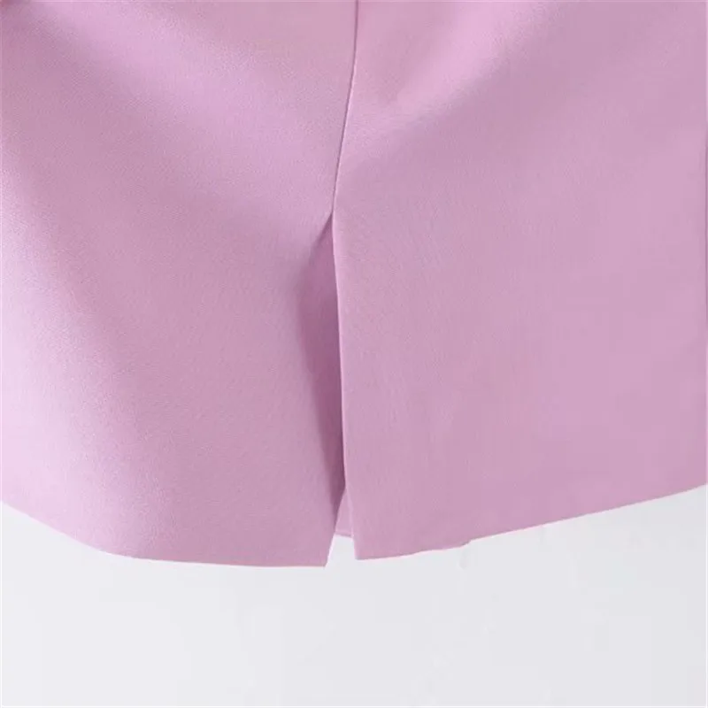 Women chic blue blazer decorate button open stitch pockets back split Violet blazers female work wear stylish coat
