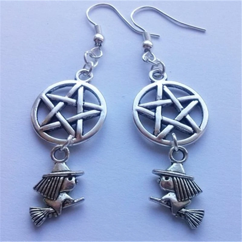 

Flying Witch Pentagram Earrings, Pentacle Earrings, Witch Earrings , Wicca Jewellery, Pagan Jewelry, Handmade Gift