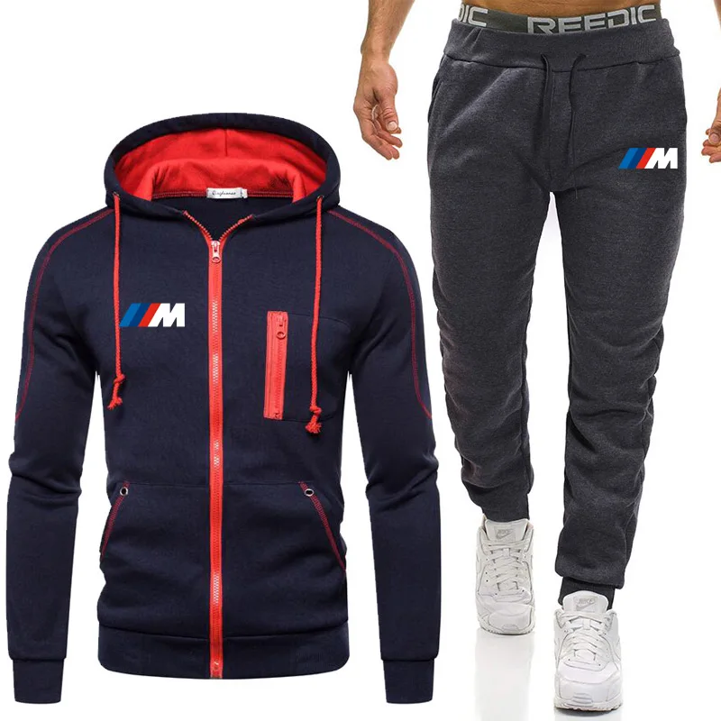 

New BMW M Men's Autumn Winter Sets Zipper Hoodie+pants Two Pieces Casual Tracksuit Male Sportswear Gym Brand Clothing Sweat Suit