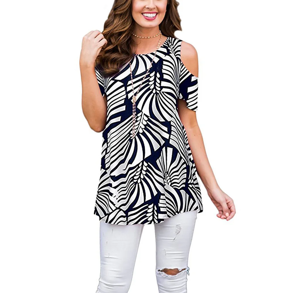 Женские шифоновые блузки топы с открытыми плечами короткий рукав цветочный