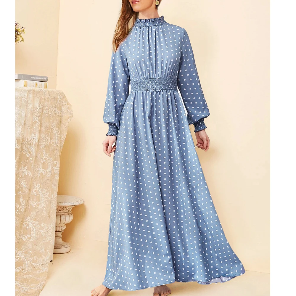 

Polka Dot Dress Women 2020 Autumn Casual Lantern Sleeve Higt Waist Slim Ball Gown Maxi Dresses Vintage Elegant Party Dress