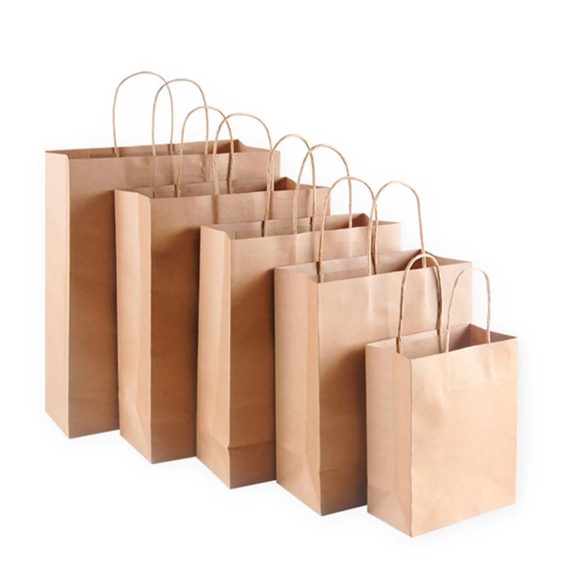 10 Pieces of Kraft Paper Bag with Handle Pure Wood Color Shopping Gift Bag Store Wedding Christmas Gift Gift Packaging Bag