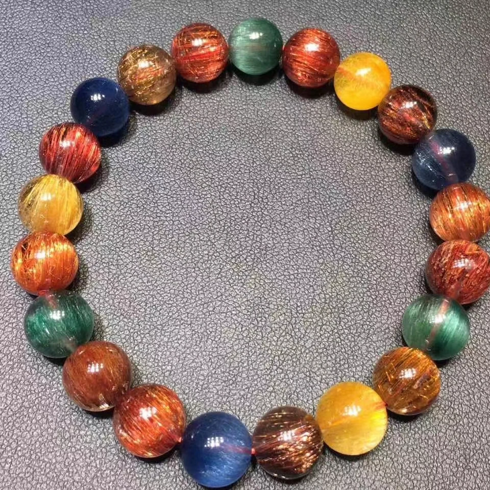 

Certificate Natural Colorful Rutilated Quartz 9.5mm Clear Round Beads Bracelet Cat Eye Women Men Wealthy Stone AAAAA