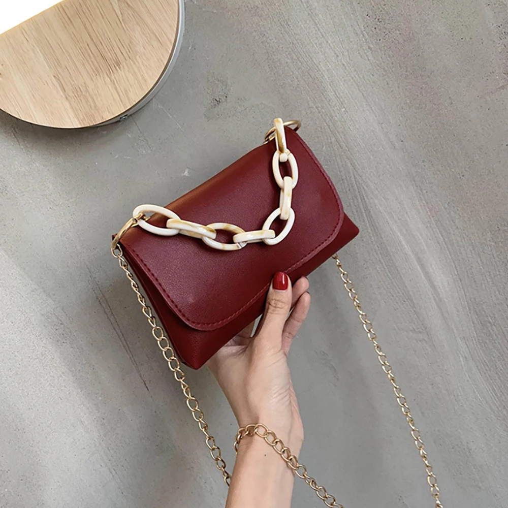

PU Fashion Women Bag Simple Chain Female Shoulder Flap Crossbody Bag for Women 2020 New Solid Color PU Lady Bolsa Feminina