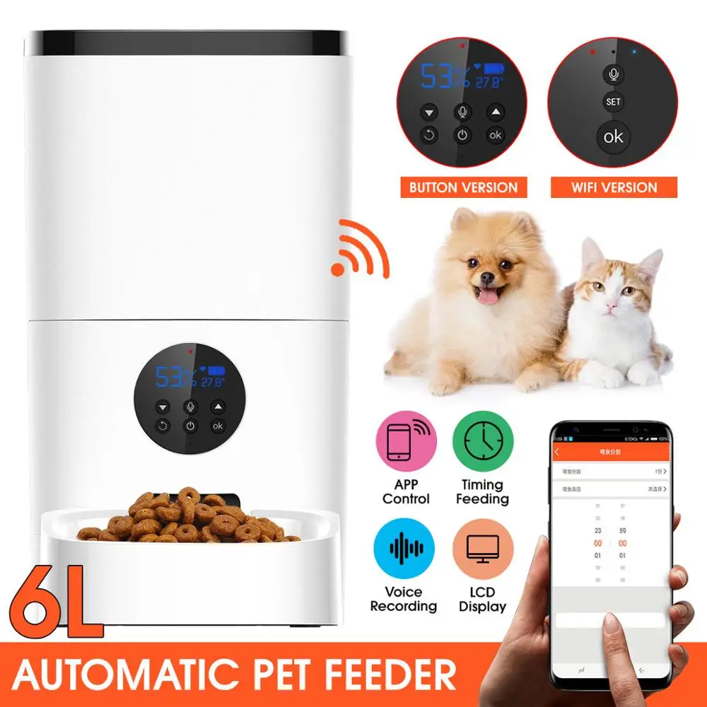 

APP Control Timer Feeding Cat Dog Food Dispenser Large Capacity Pet Bowls Pet Food Device Pets Feeders with Smart Voice Recorder