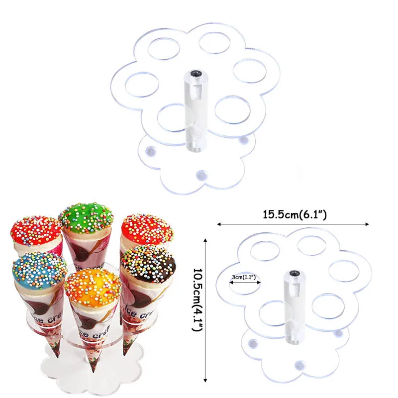 6Holes Clear Acrylic Ice Cream Stand Wedding Birthday Party Decoration Sweet Cone Holder Christmas Party Dessert Display Stand