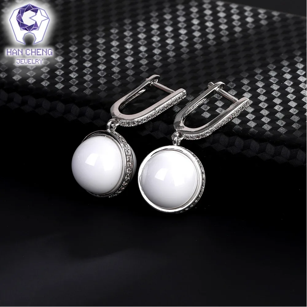 HanCheng новые модные роскошные круглые висячие серьги с цирконием керамические