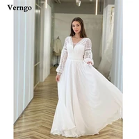 verngo modest boho long sleeves wedding dresses a line v neck lace and chiffon floor length bohemian bridal gowns plus size