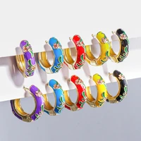 gold clip earrings for women stud hoop earring for girls colorful enamel flower paint china ethnic bohemia design