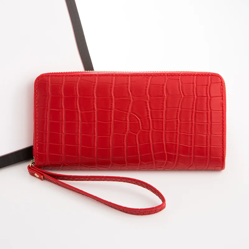 

Woman's Wallet Long Zipper Aound Crocodile Pattern Organizer Purse Credit Card Holder Phone Carteras with Wristband Clutch