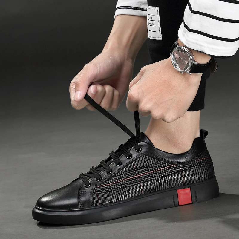 

Genuine Cow Leather Men Shoes Fashion Handmade Top Quality Men Flats Male Casual Shoes Lace-Up Black Size 36-46