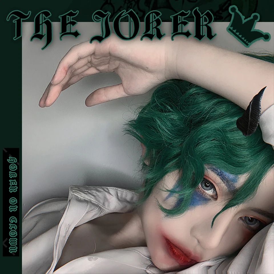 AILIADE Green Cosplay Wigs Short 9" Messy Clown ‘Joker’ Natural Part Side Synthetic Hair for Women Party Halloween | Шиньоны и