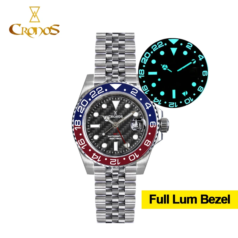 CRONOS GMT автоматические часы для дайвинга двунаправленный Безель сапфировое