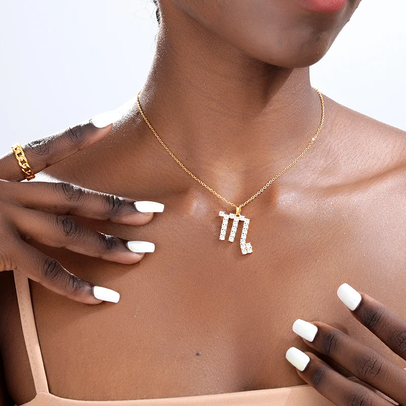 Ожерелье женское со знаком зодиака из циркона с подвеской в виде скорпиона рыбы