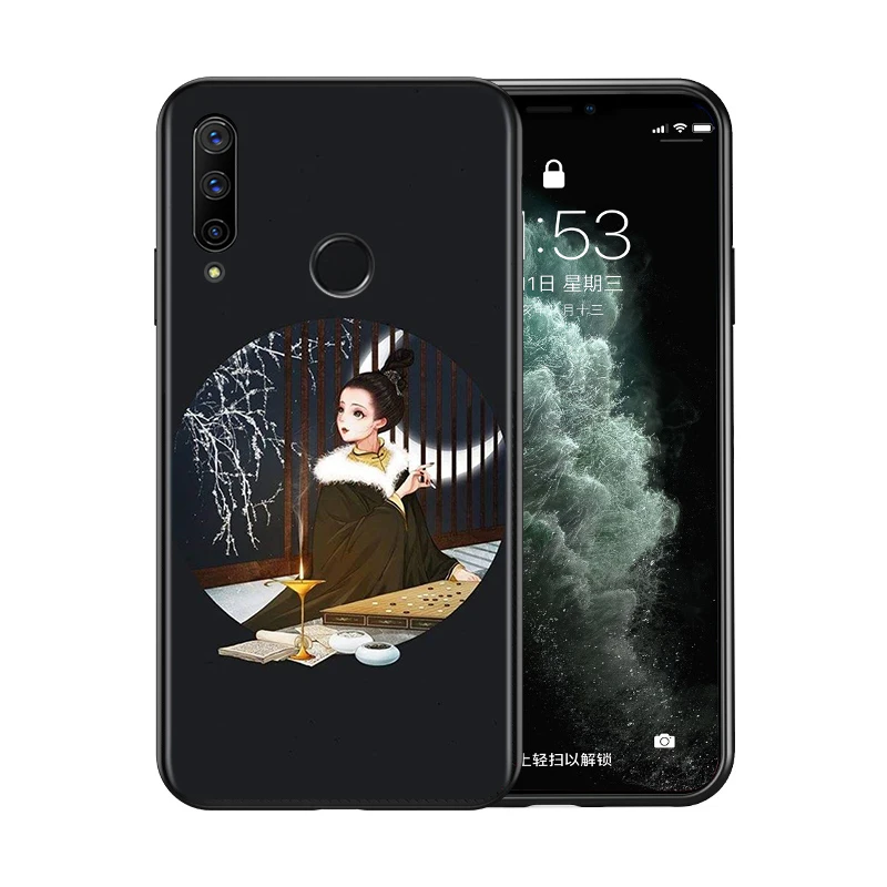 Black Soft TPU Cover Beauty of Chinese ink painting for Honor 9X 9 Lite 8S 8C 8X 8A 8 2019 2020 7A 7S 7C Pro Phone Case
