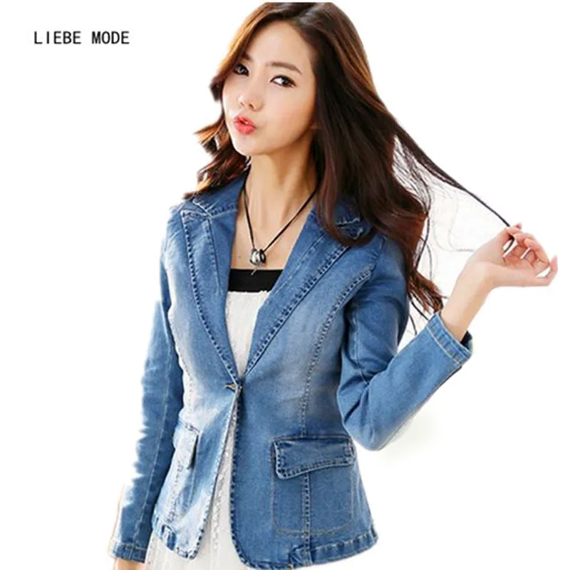 

Women's Short Bomber Denim Jacket Blazer Korean Style Spring Autumn Female Blue Slim Jean Jacket Coat Woman Cow Jeans Outerwear