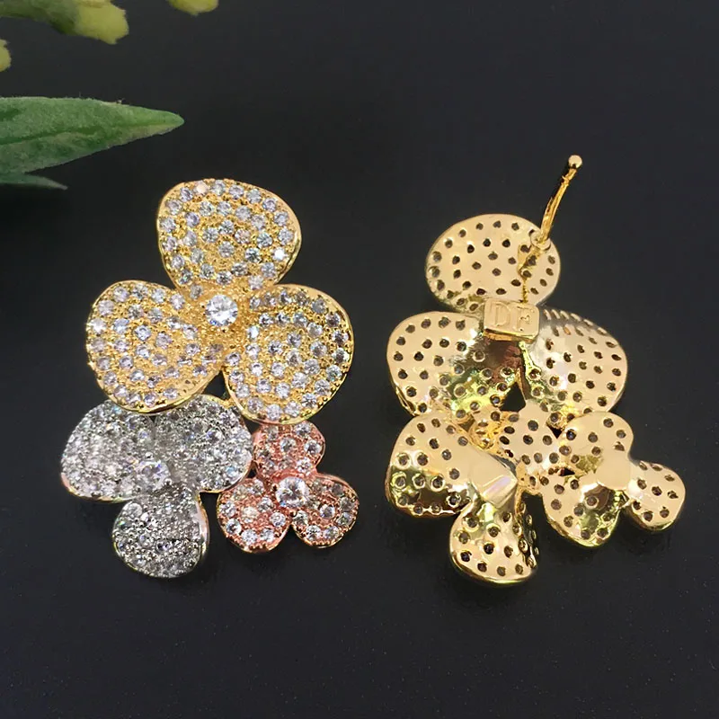 

Vanifin Fashion Jewelry Romantic Triangle Flowers Earrings Full Micro inlay Micro Plated Banquet Popular Best Gift