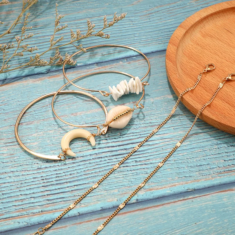 UODCM Винтажный Золотой цвет океан белая Лунная ракушка акриловый браслет манжета