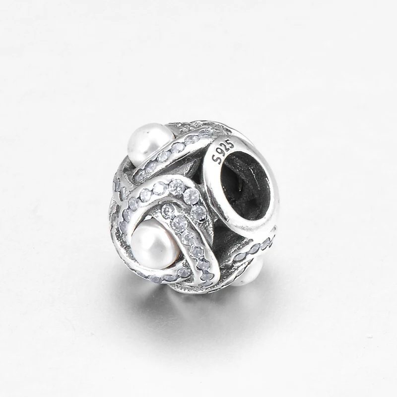 Оригинальные жемчужные бусины из серебра 925 пробы с фианитами | Украшения и