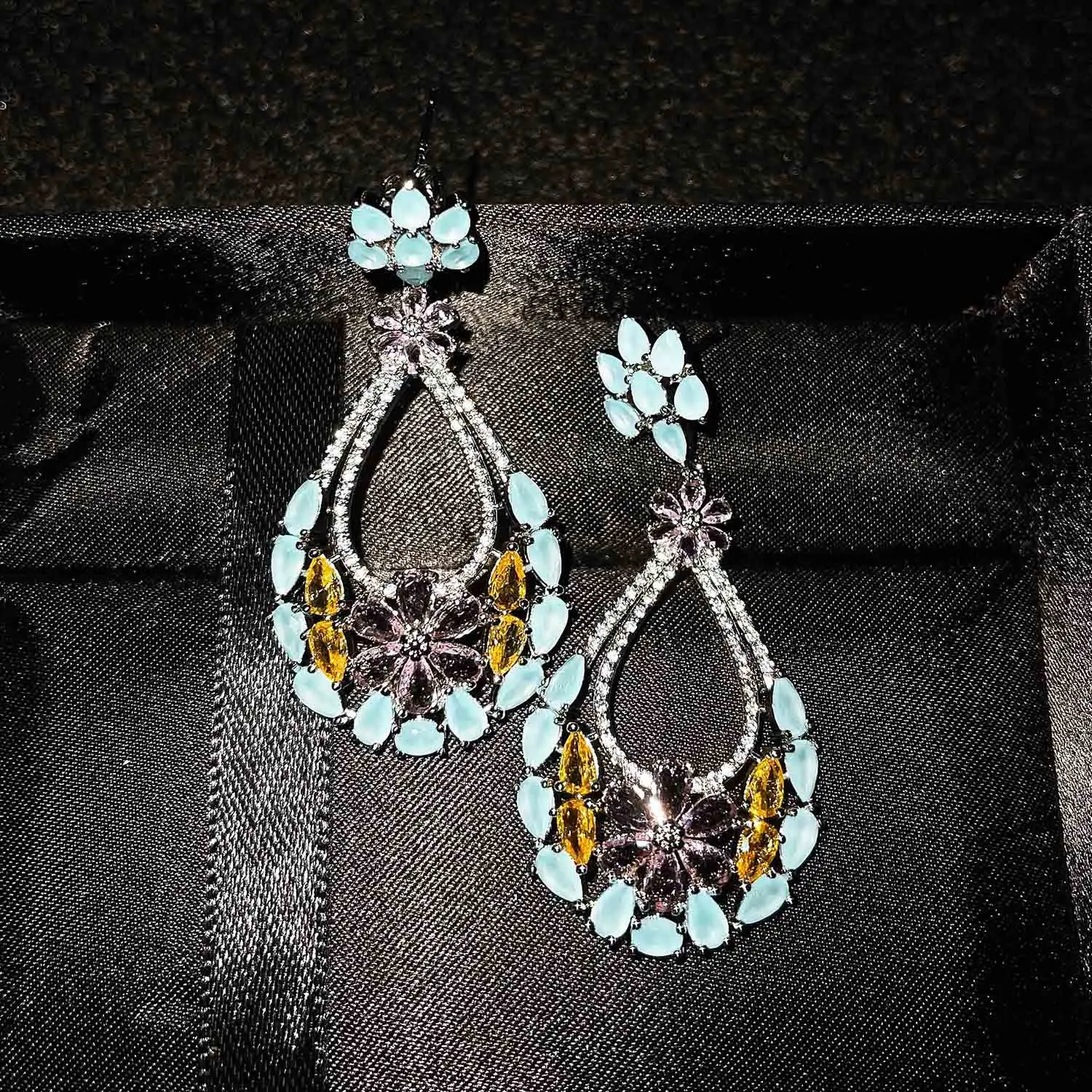 Роскошные серебряные висячие серьги QTT серебряного цвета ажурные циркониевые