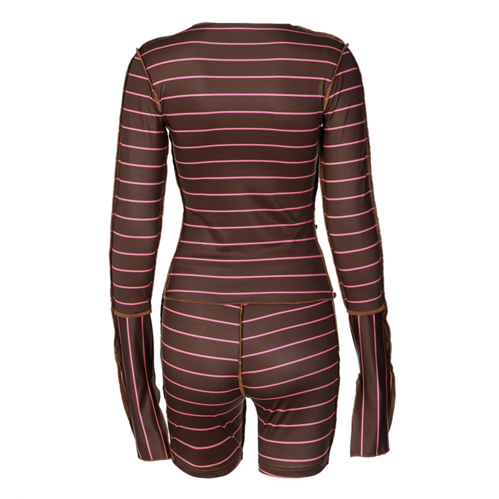 

Sexy Womens Casual Two Piece Sets Fashion Striped Trumpet Sleeve Pullover Top and High Waist Tight Shorts