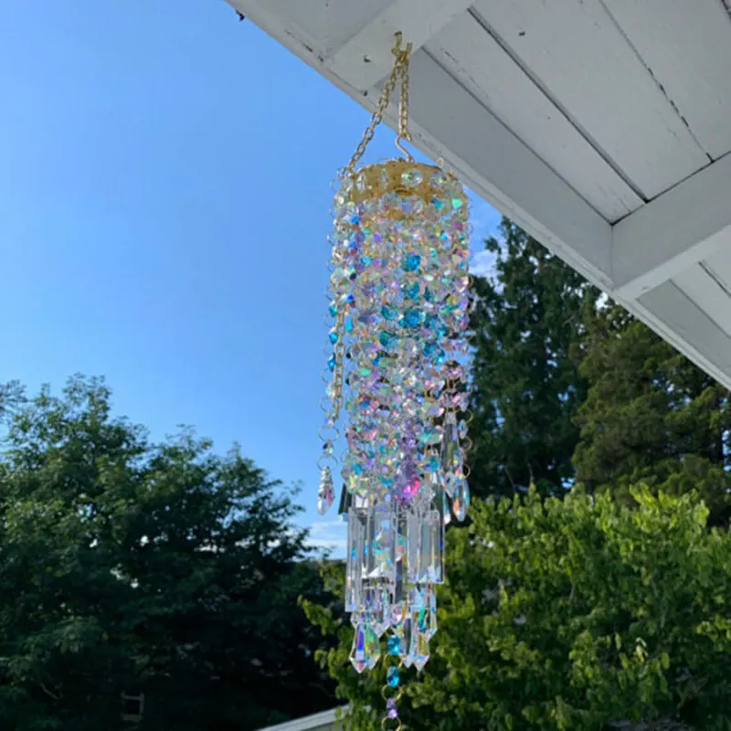 

Colorful Wind Chimes Crystal Wind Chimes Colorful Wind Chimes for Garden Balcony Home Ornaments Glass Leaves Wooden Wind Chimes