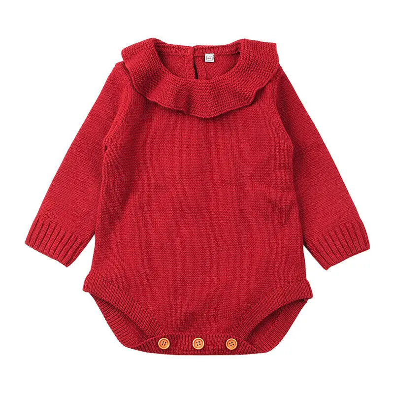 Милая вязаная для маленьких девочек Теплый кардиган с воланами комбинезон