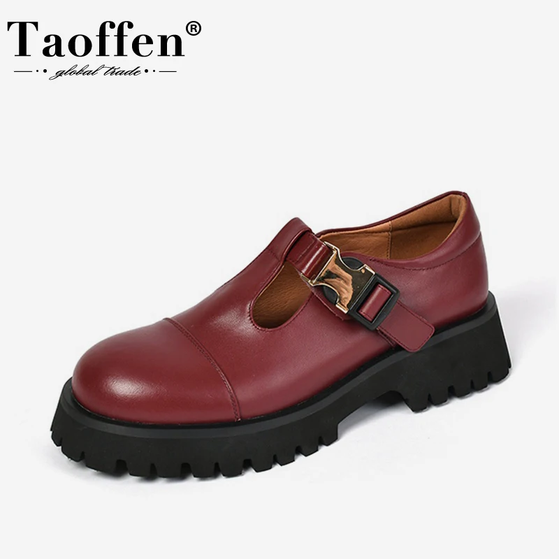 

Женские туфли-лодочки из натуральной кожи Taoffen, Весенняя Уличная обувь на толстом каблуке с ремешком и пряжкой, Размеры 33-40