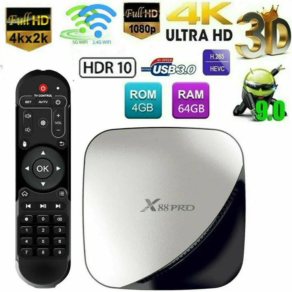 ТВ приставка X88 pro Android 9,0 4G 64G Rockchip RK3318 4 ядра 2,4G и 5G Wifi 4K HDR ТВ приставка USB 3,0 Поддержка 3D фильма X88Pro ТВ приставка