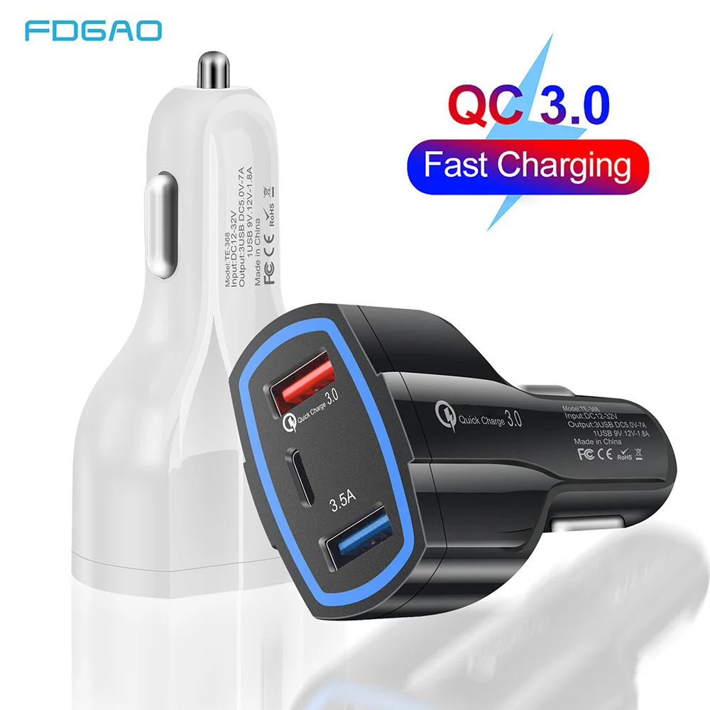 

QC 3.0 USB Car Charger 3-Ports Quick Charge 3.0 Type C Fast Charger for Car Phone Charging Adapter for iPhone 12 11 Samsung S21