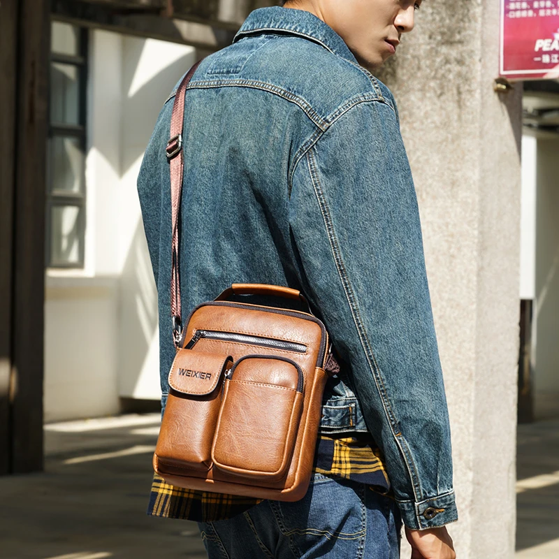 Роскошные брендовые кожаные мужские сумки мессенджеры повседневная сумка через