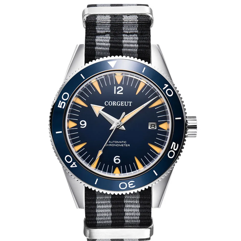 Мужские механические часы с синим циферблатом и сапфировым стеклом 41 мм|Мужские