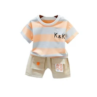 summer baby boy girls clothes out children fashion cotton toddler stripe letter t shirts shorts 2pcssets outfit kids tracksuits