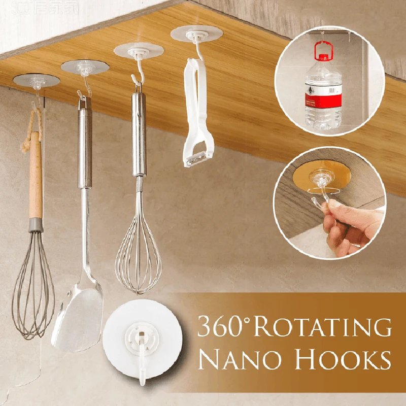 

360 Rotatable Wall Hooks Adhesive Wall Mount Waterproof Oilproof on Glass Metal Wood for Kitchen Bathroom HFing