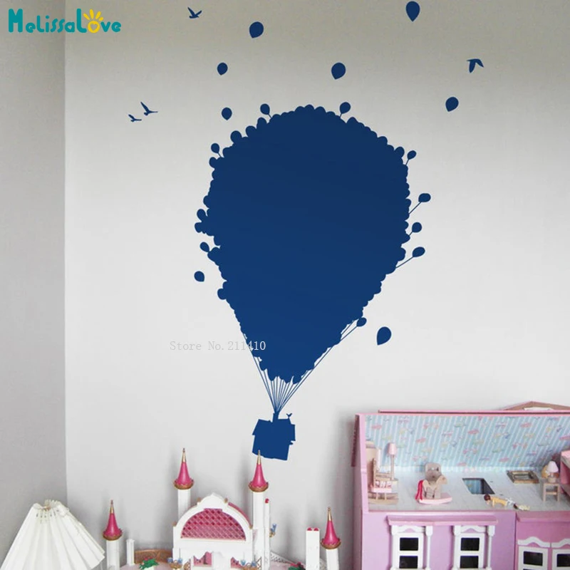 Decal of House Carried By a Bunch of Ballons With Birds Home Décor Living Room Removable For Kids Baby Murals YT5719