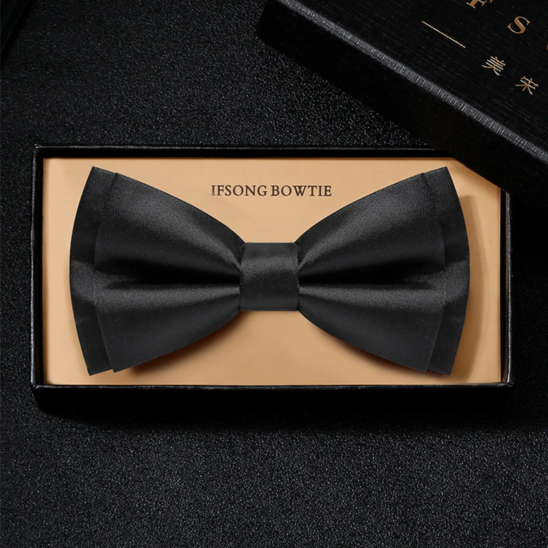 2021 Designer Brand Black Luxury Bowtie For Men Top Quality Groom Wedding Party Butterfly Bow Tie Set Pocket Gift Box
