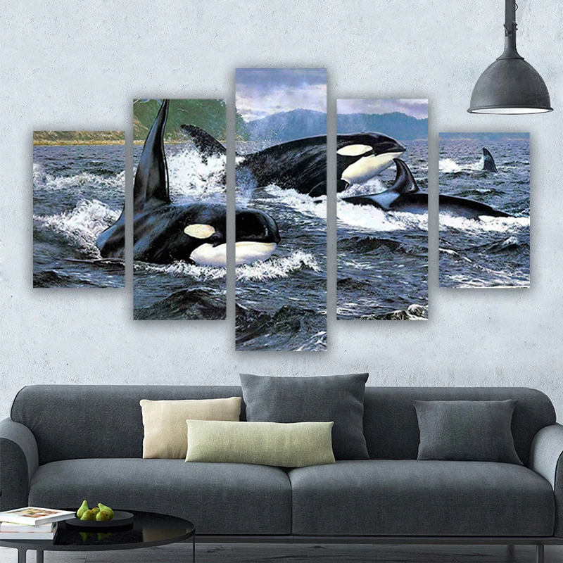 

5 Piece Canvas Wall Arts Orca Stration Killer Whale Ocean Poster Prints Living Room Modular Picture Paintings Bedroom Home Decor
