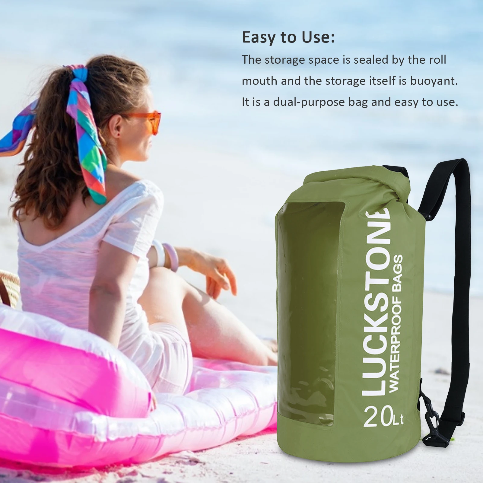

Waterproof Dry Bag For Women Men 20L Roll Top Lightweight Dry Storage Bag Backpack With Phone Case For Travel, Swimming