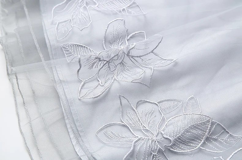 

High Quality Vestidos Gray Embroidered Dresses Female Spring New Mid-length Mesh Gauze Round Neck Mid-rise Elegant Dress Z311